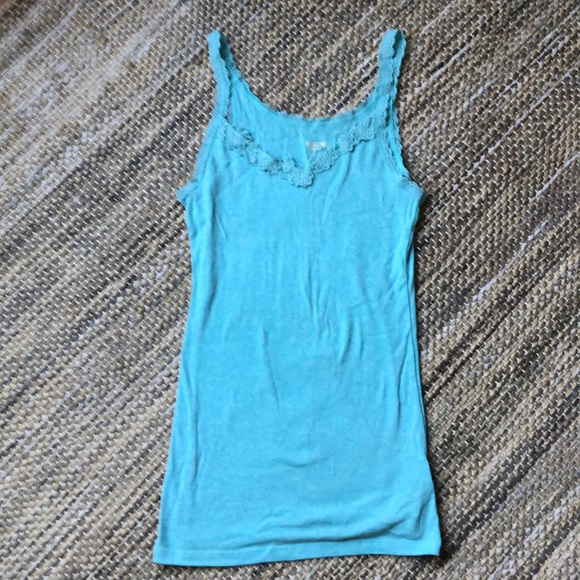 Mossimo women’s aqua teal blue tank top with lace - Picture 1 of 3